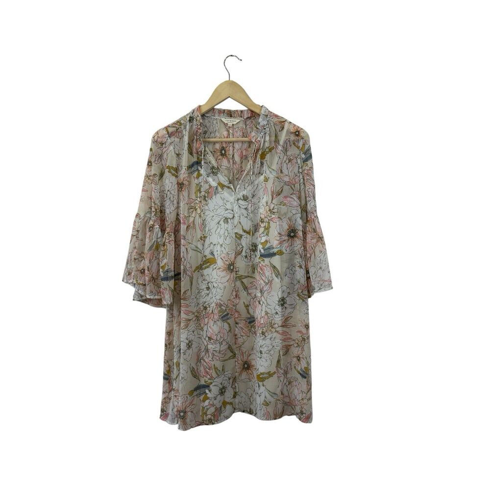 Lucky Brand Small Mini Dress With Slip Floral Sheer Tie V-Neck Flowy Womens